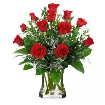 12 Red Roses in Vase with Greenery