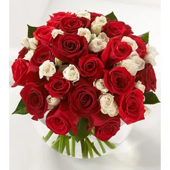 18 Red and 18 White Roses in Vase