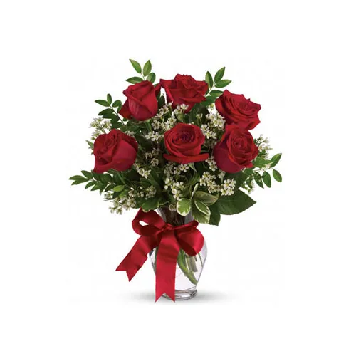 6 Red Roses in Vase