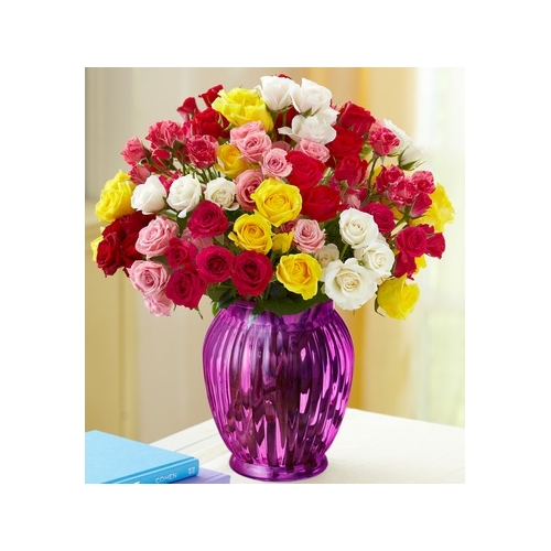 50 Mixed Color Roses in Vase