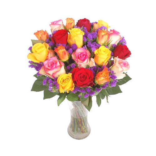 24 Mixed Color Roses in Vase