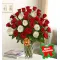 36 Red and White Roses in Vase