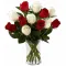 6 White & 6 Red Roses in Vase